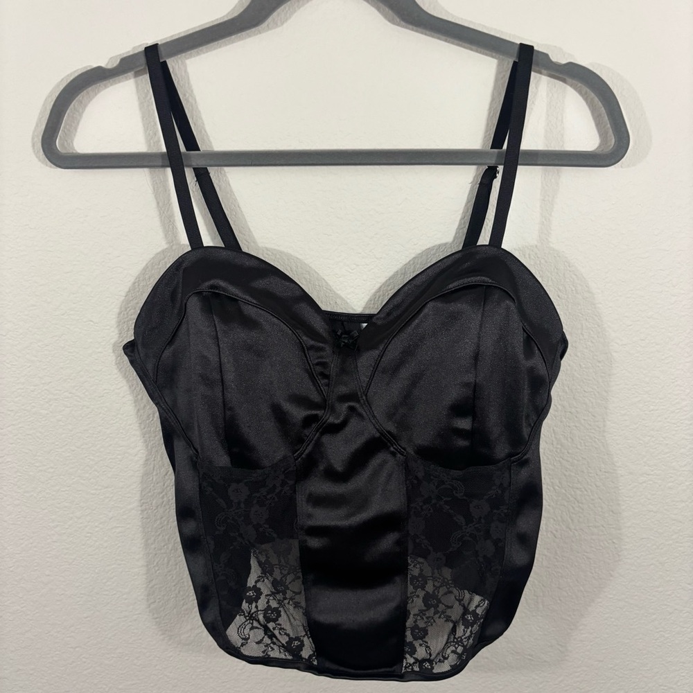 H&M Divided Black Lacy Lingerie Style Strappy Tank Sz L Floral Romantic Flirty